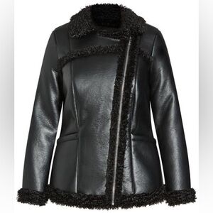 Women's Black Vegan Leather Jacket Sz 22